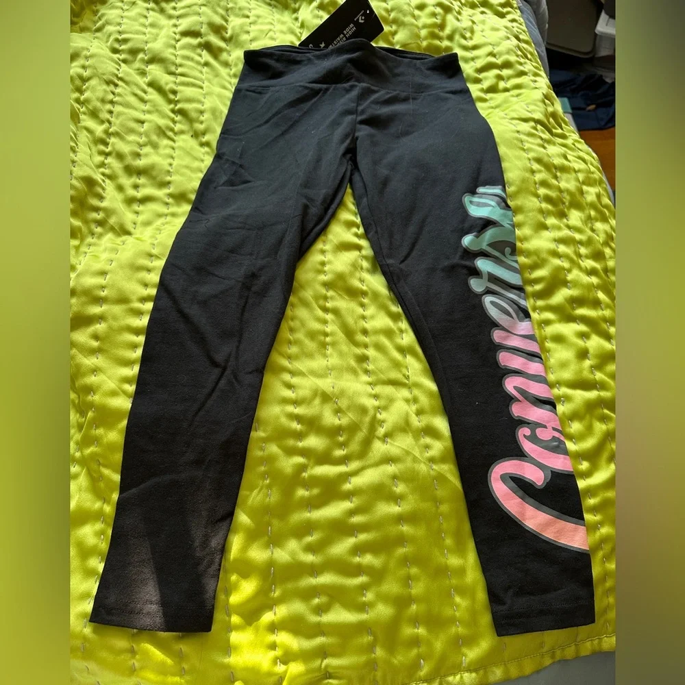 Converse Girls Black High Rise Logo Leggings Size SM NWT